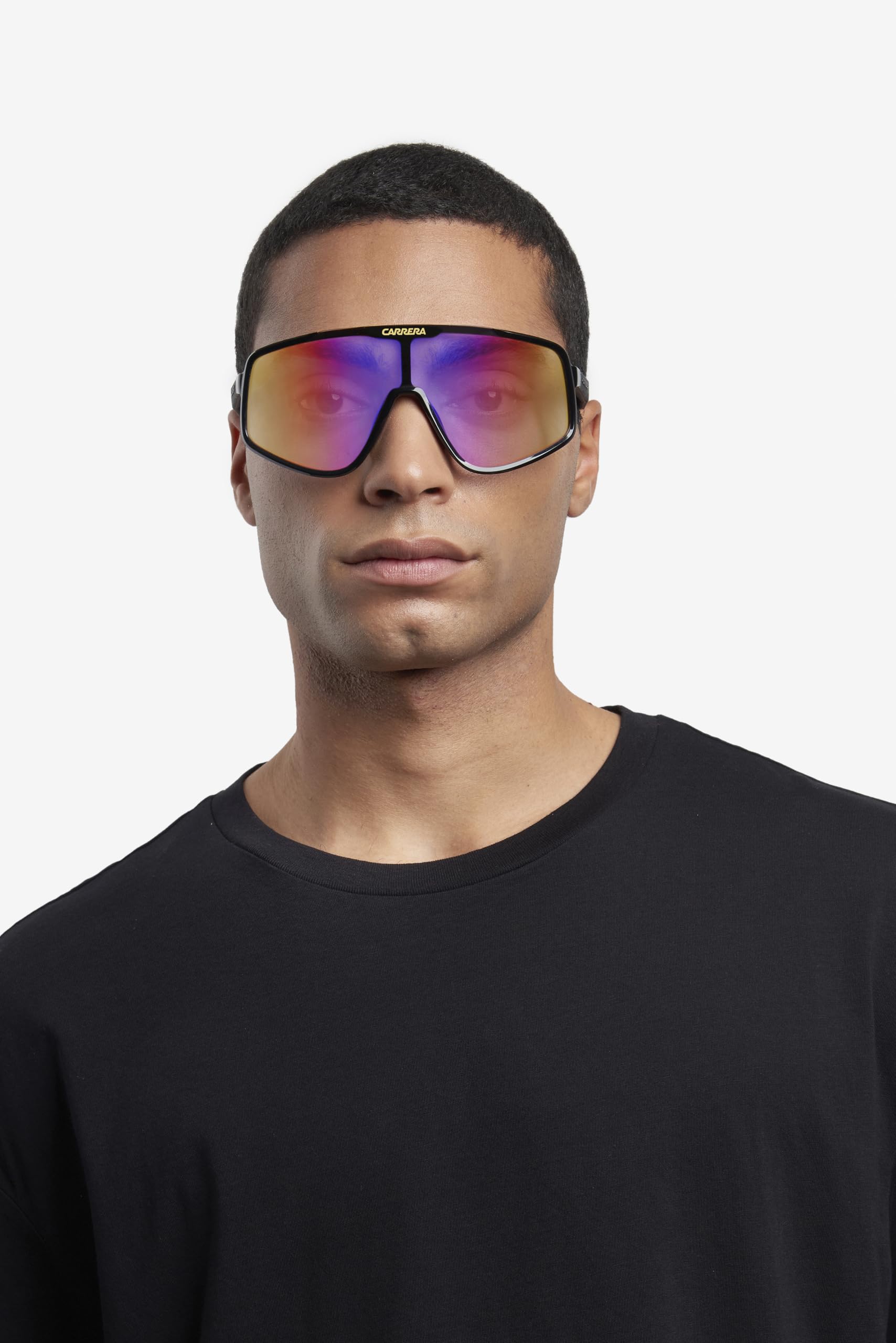 Carrera branded case with sunglasses for protective storage and travel convenience