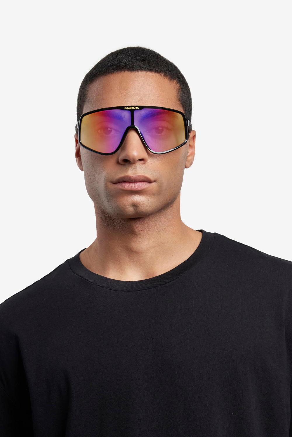 Carrera branded case with sunglasses for protective storage and travel convenience