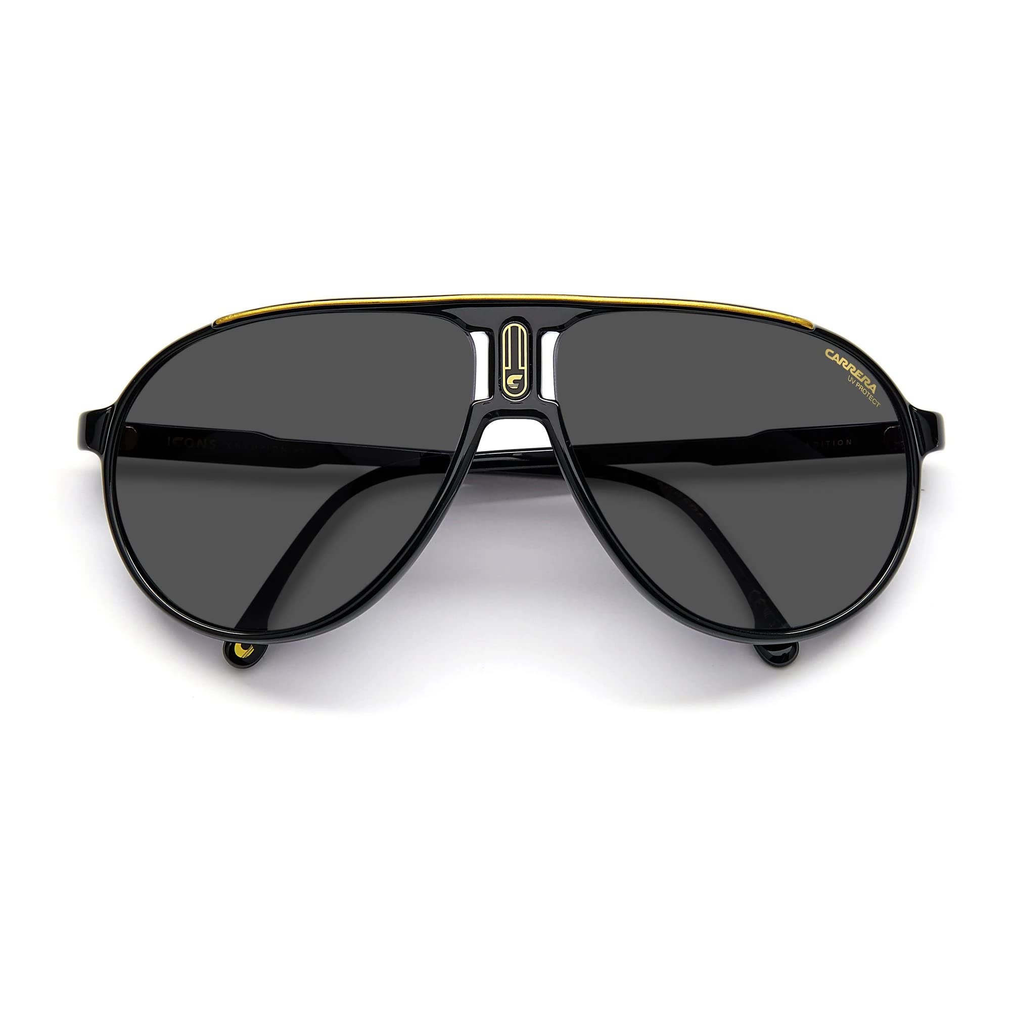 Carrera side profile showing temple length for secure fit and all-day comfort benefit