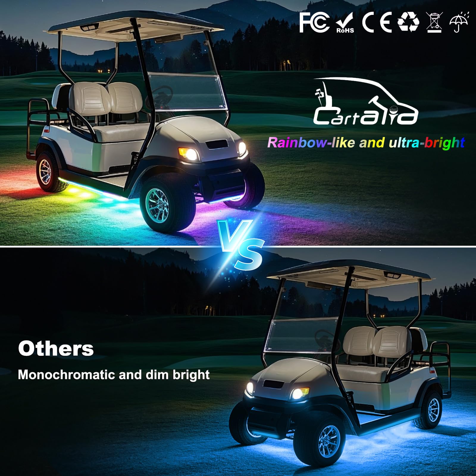 Cartalia remote and smartphone app controls demonstrating easy Bluetooth color changes