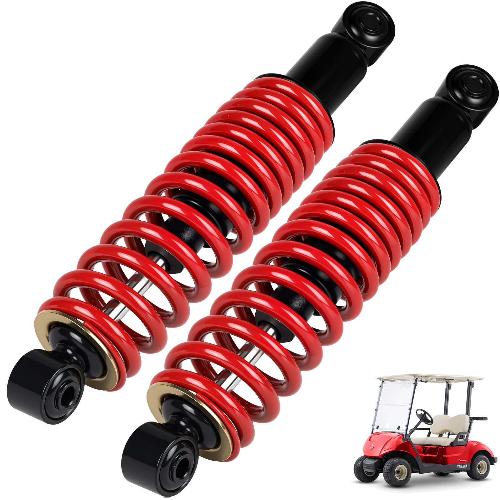 Cartalia rear shock front view showing fitment and clean finish for Yamaha carts