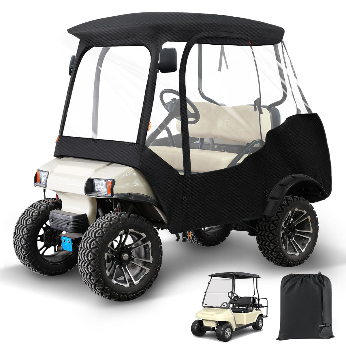 CartClan front view enclosure on Club Car DS showing full weather protection