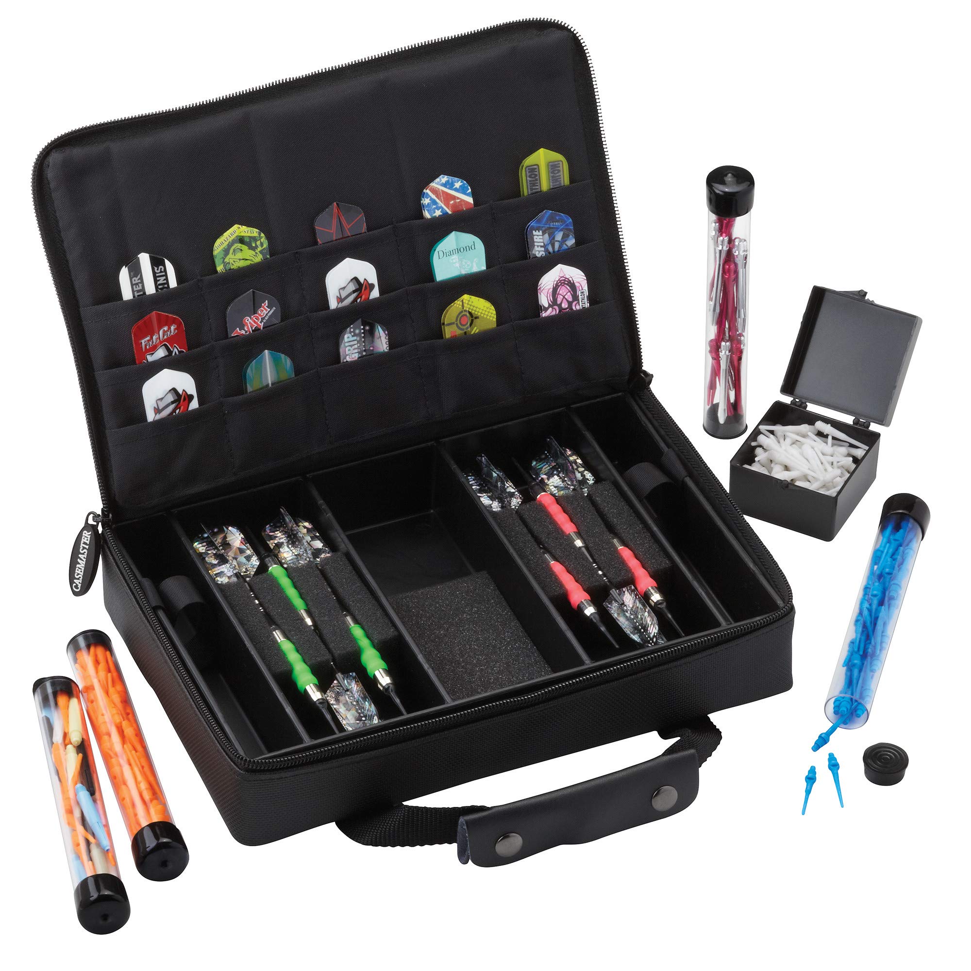 Casemaster lid pockets holding extra flights for fast mid-match replacements