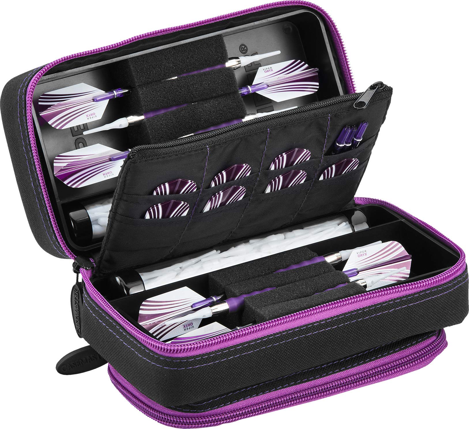 Casemaster Plazma Pro front view in black showing amethyst zipper and durable shell for protection