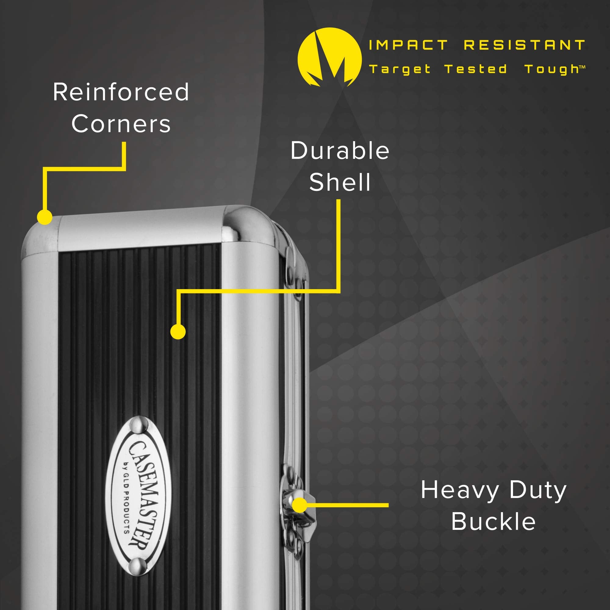 Casemaster open case displaying three steel and soft tip darts safely stored