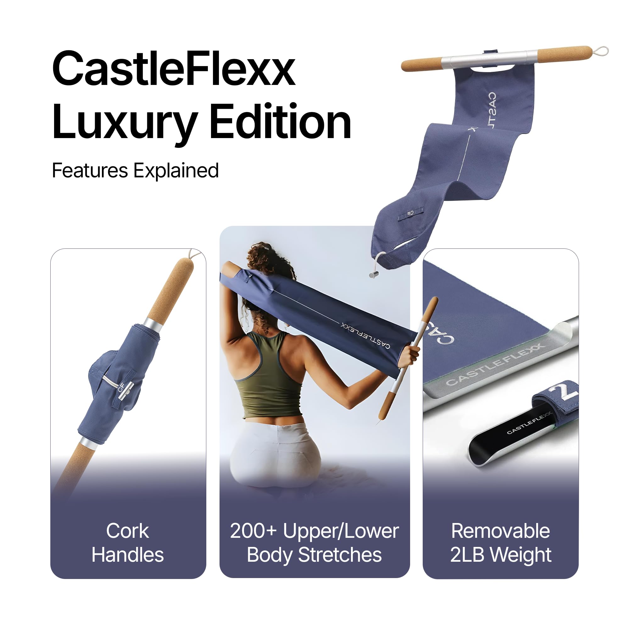 CASTLE FLEXX natural cork handle detail highlighting comfortable, non-slip grip