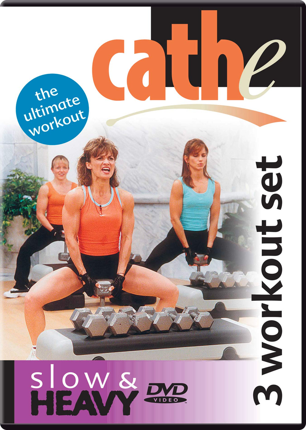 Cathe DVD front cover showing three heavy workouts and clear labeling for home strength