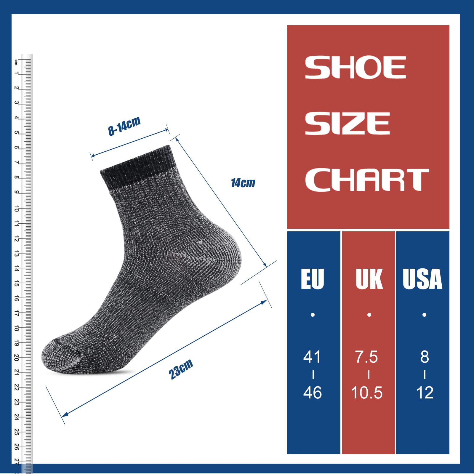 Caudblor socks beside ruler showing crew height and thickness