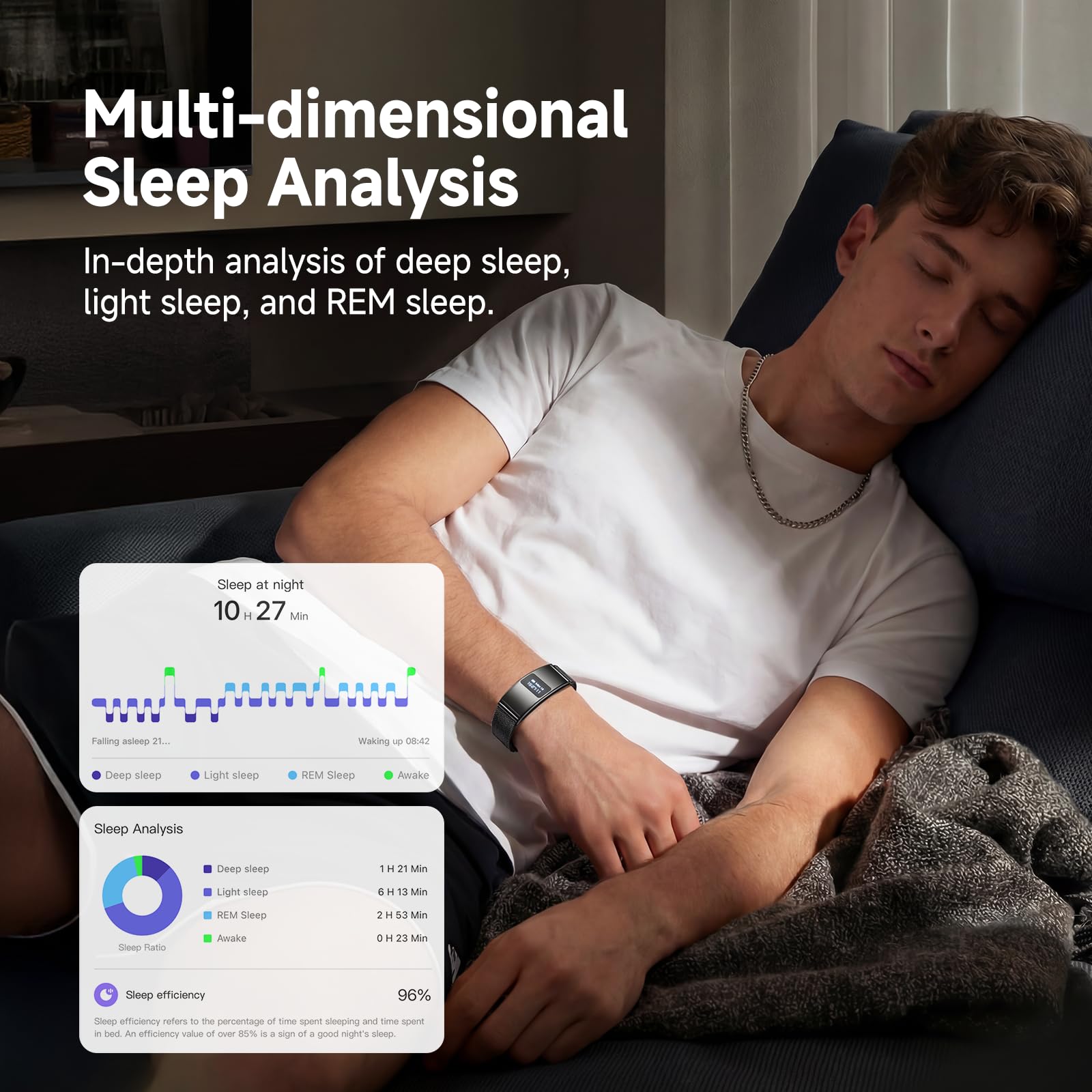 CCHEEN bracelet sleep screen illustrating sleep-stage insights for better rest