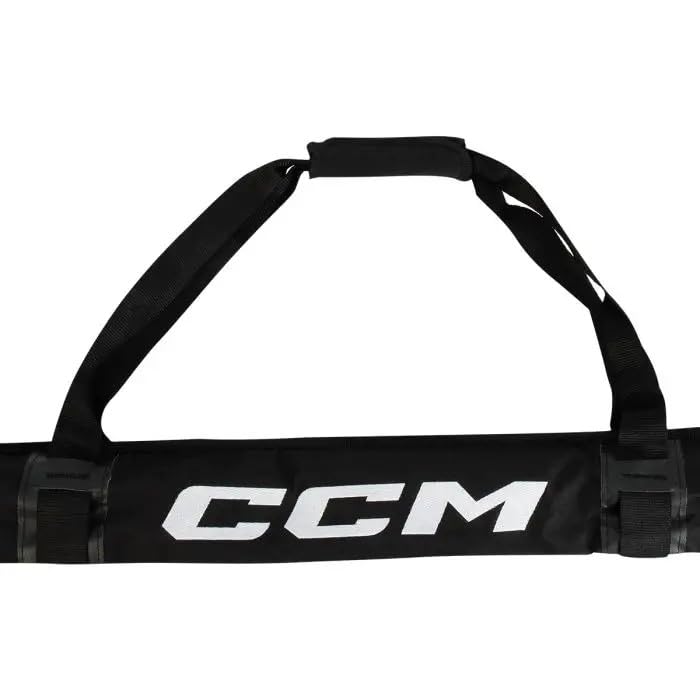 CCM stick bag beside four senior sticks to show size and fit