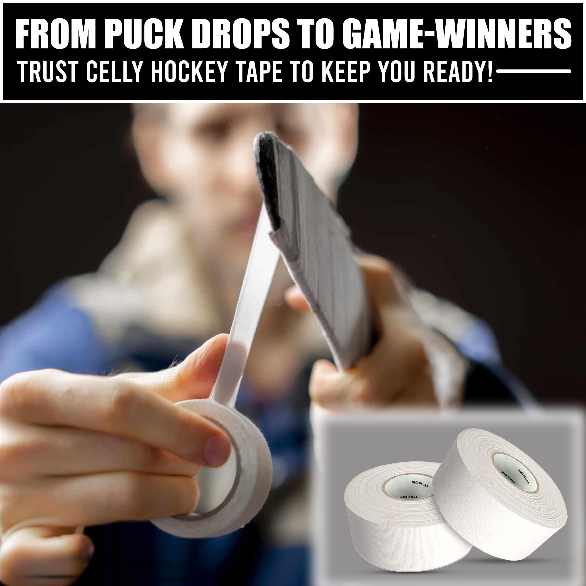 CellyTape roll next to a ruler showing 1.5-inch width for full blade coverage and consistent contact