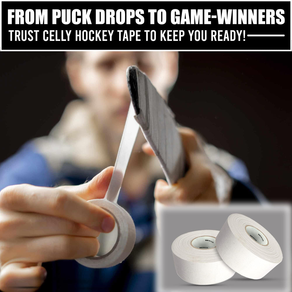 CellyTape roll next to a ruler showing 1.5-inch width for full blade coverage and consistent contact