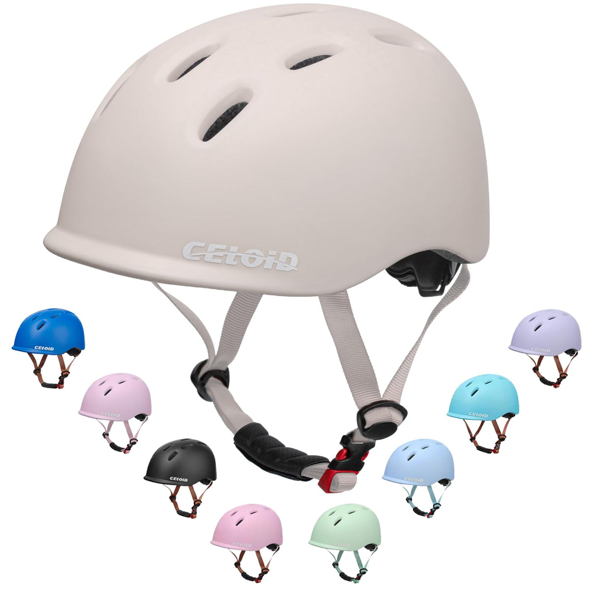 CELOID apricot front view helmet showing whole design and visible vents, safety ready