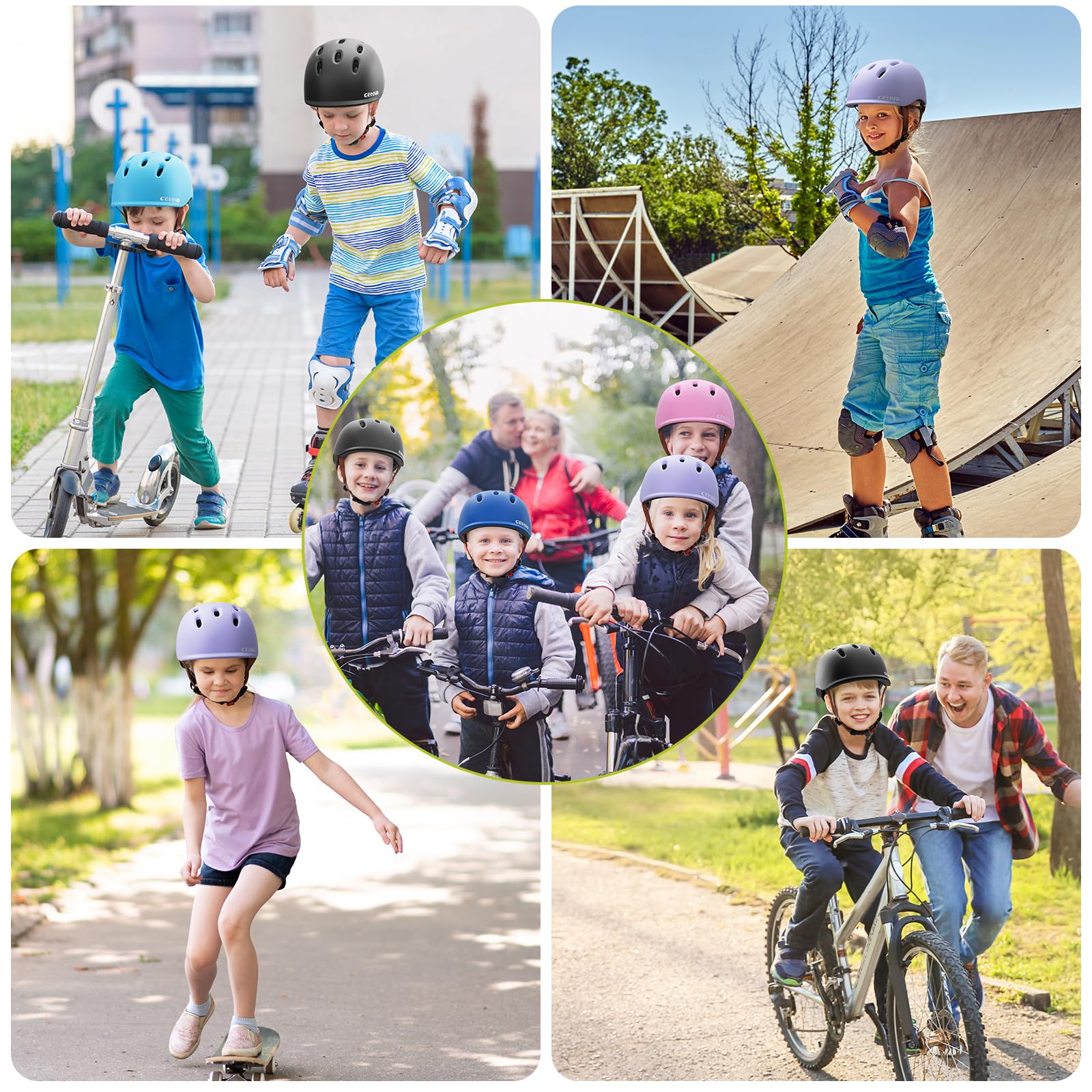 CELOID child wearing helmet on bicycle demonstrating secure comfortable fit