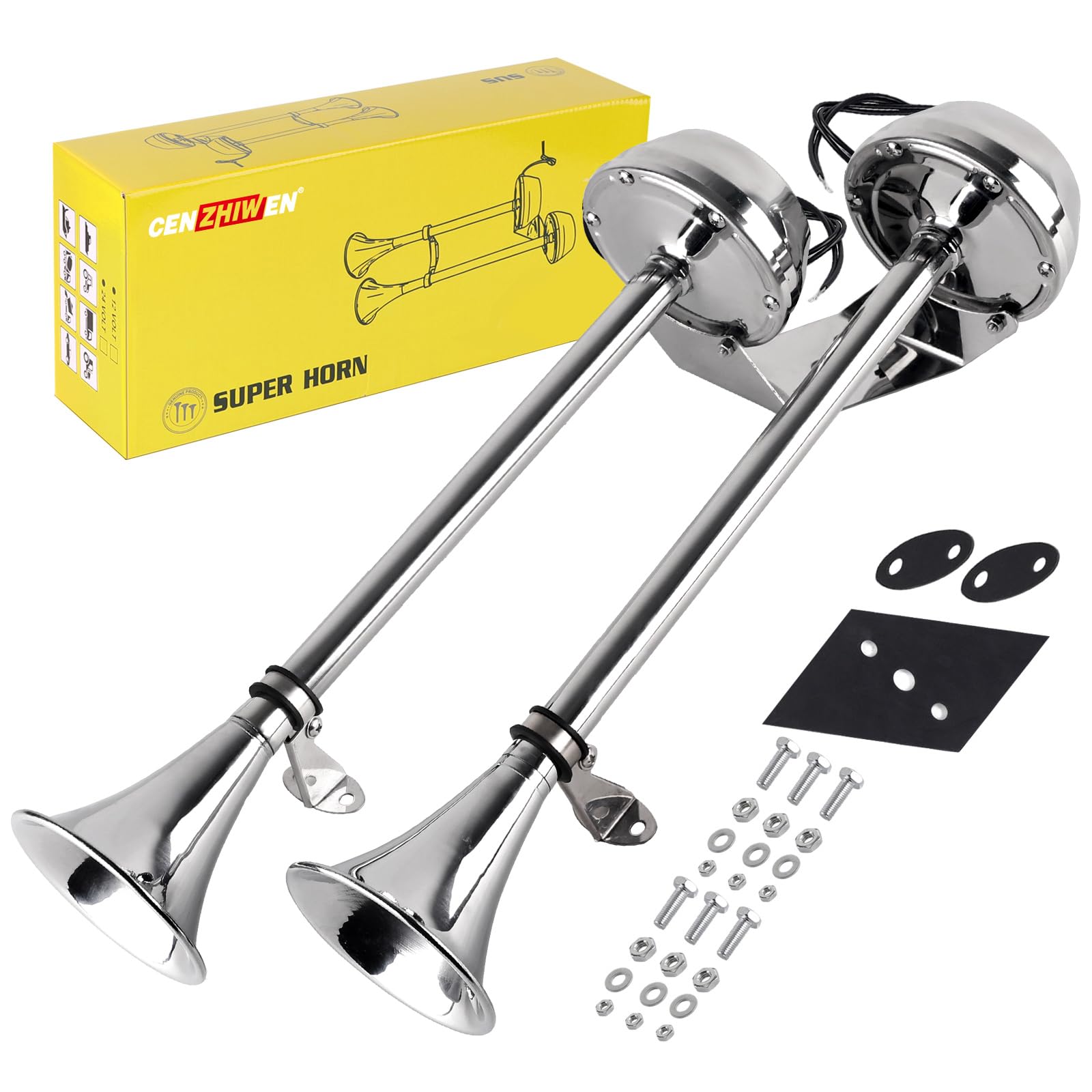 cenzhiwen front view horn showing polished stainless finish and visibility benefit