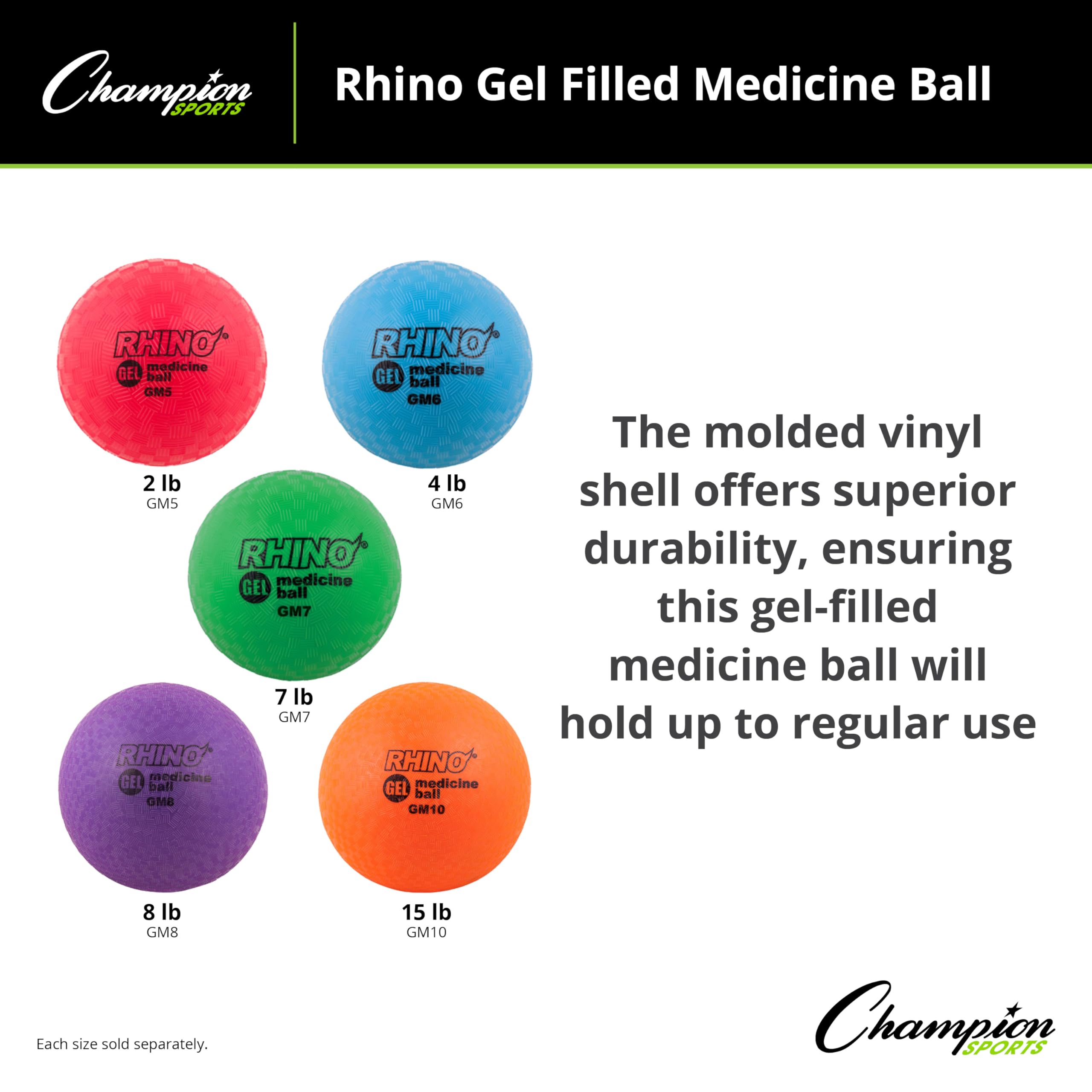 Champion Sports RHINO beside ruler for size and scale, showing 7-inch diameter reference