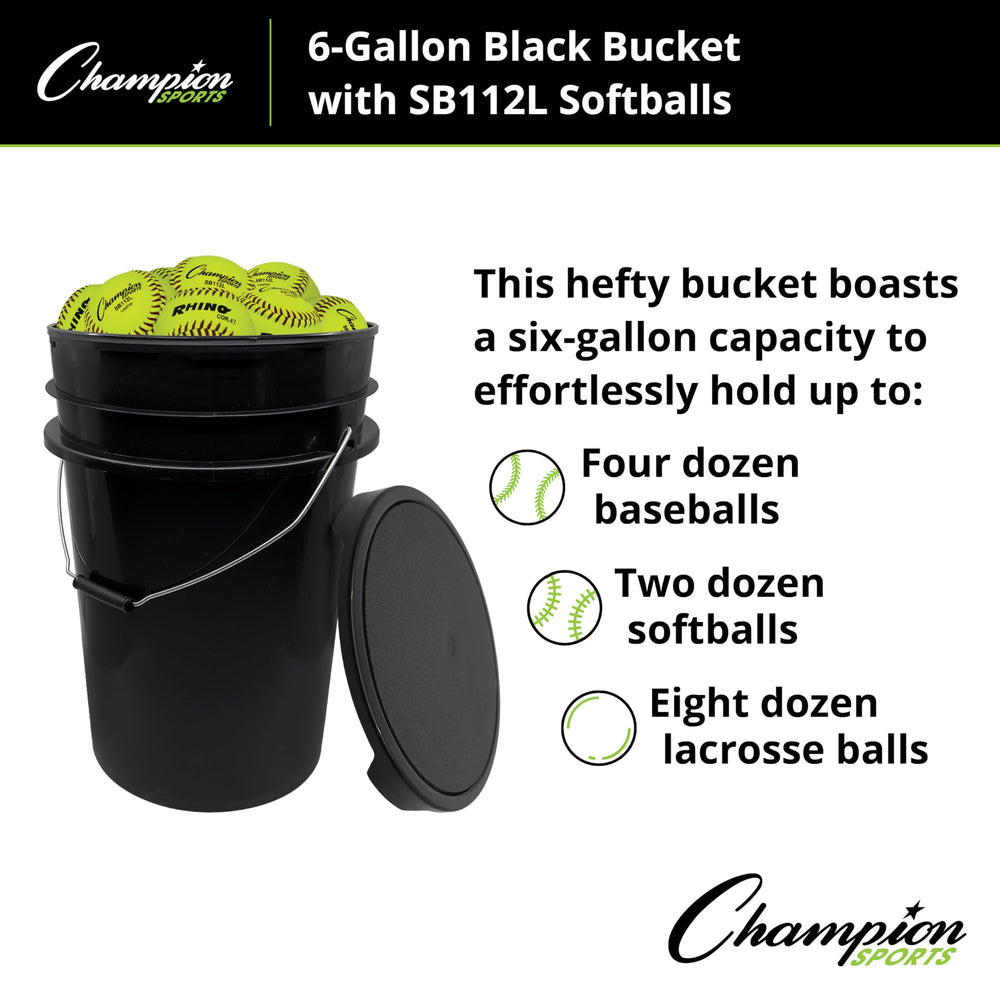 Champion Sports dozen softballs stored in a 6-gallon bucket for convenient transport