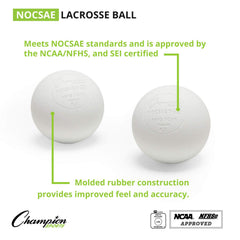 Champion Sports lacrosse ball held in hand illustrating true-to-size feel and handling benefit