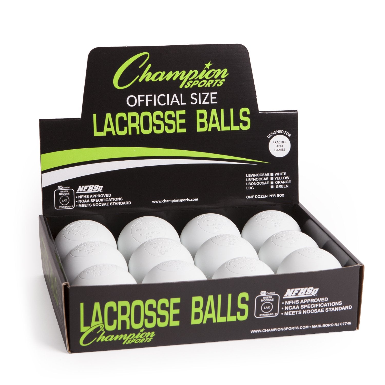 Champion Sports lacrosse balls resting on turf showing outdoor durability benefit