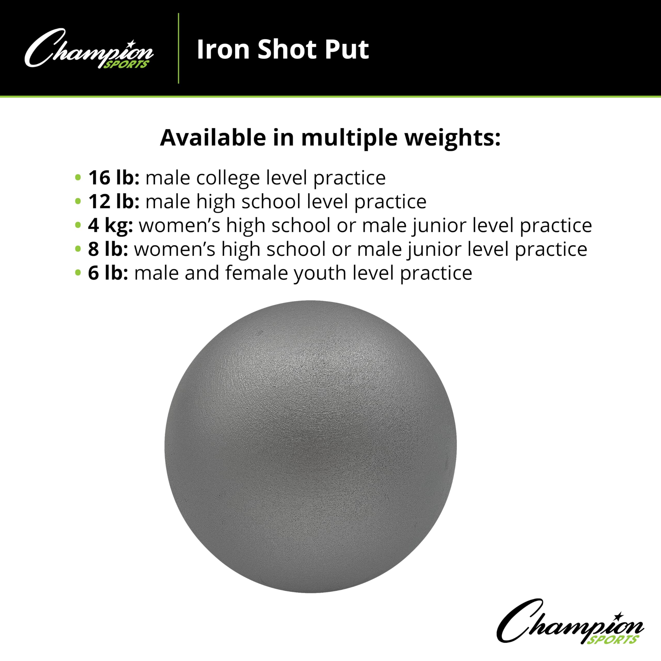 Champion Sports shot put surface close-up highlighting iron texture and long-lasting durability