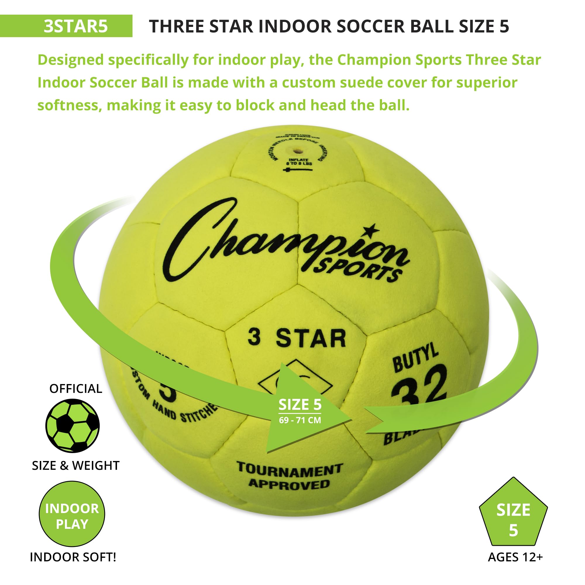Champion Sports size comparison in hands showing official size 5 scale for teens