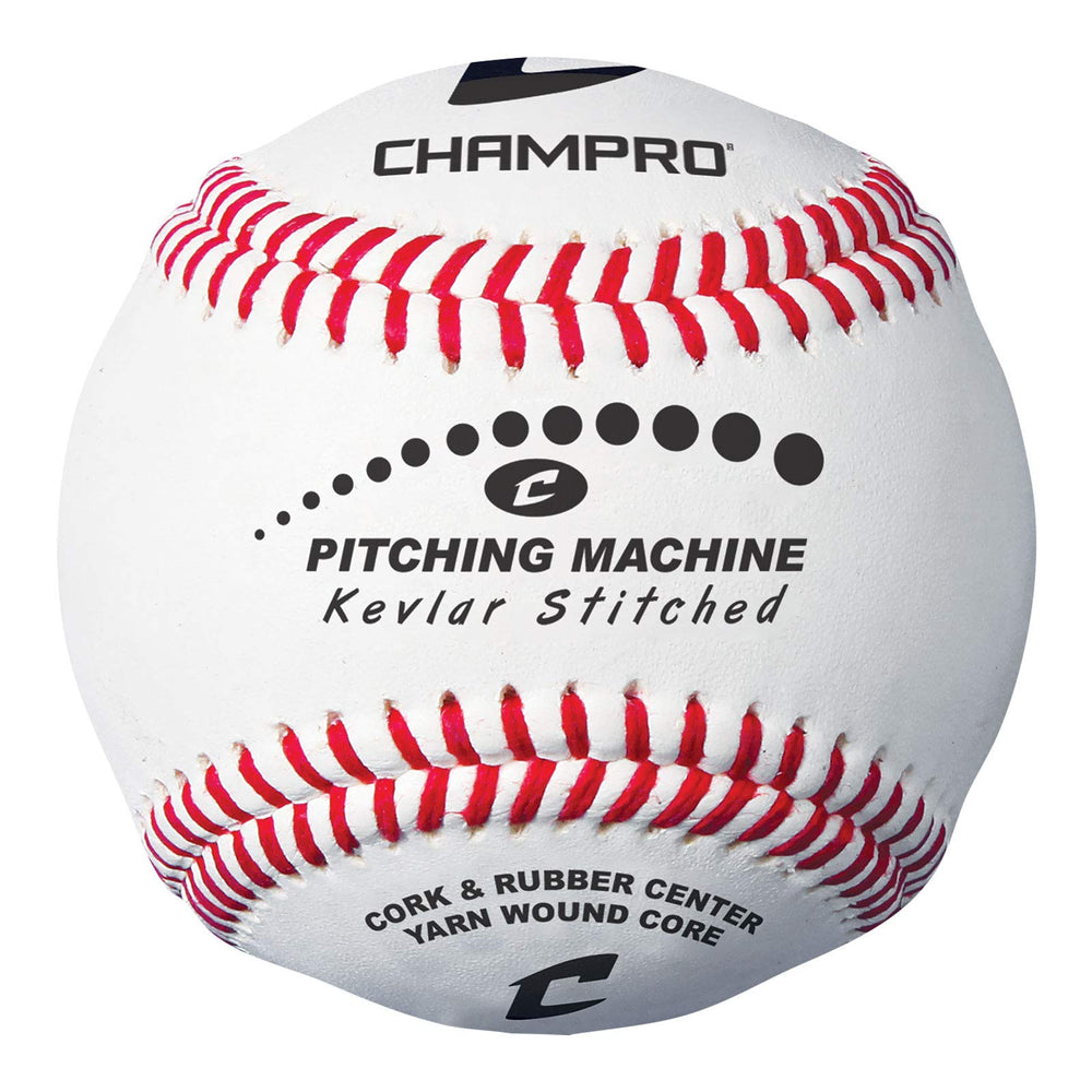 CHAMPRO front view baseball showing leather cover and durable kevlar stitches for long practice life