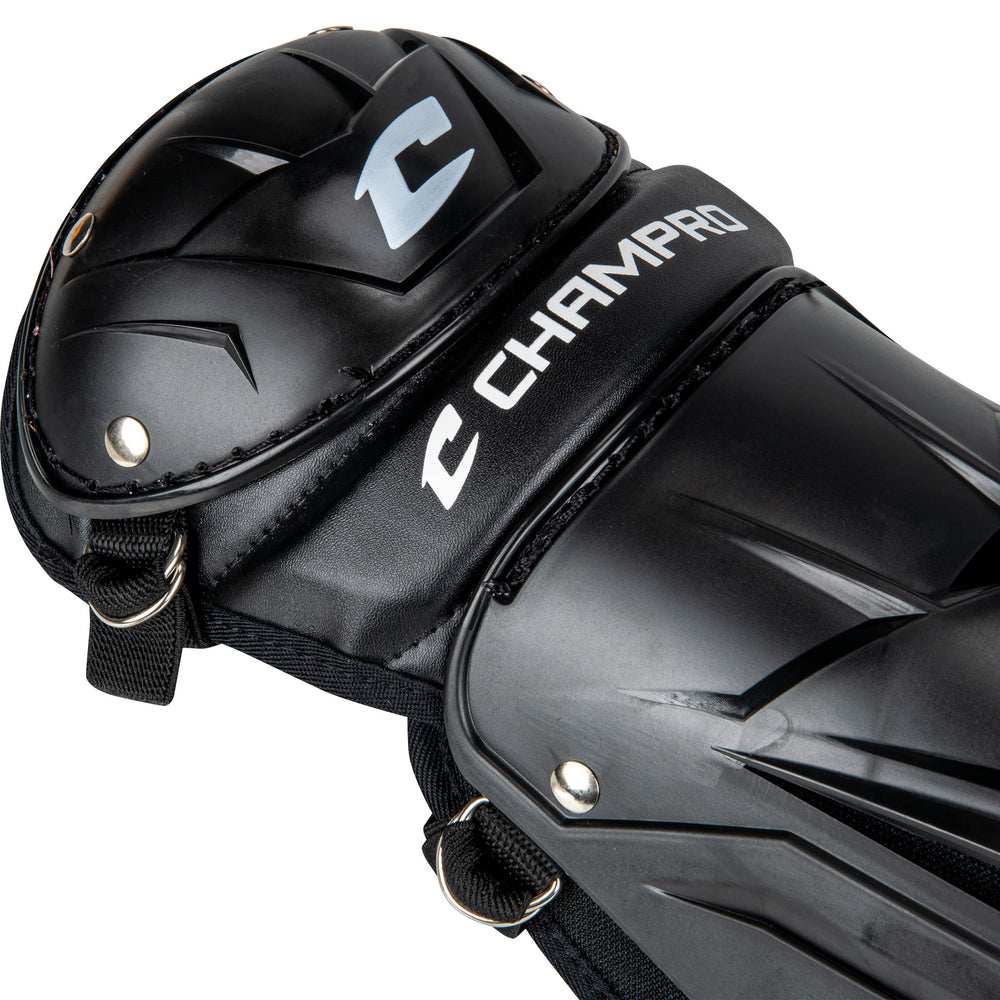 CHAMPRO close-up of polyethylene shin plate highlighting durable protection