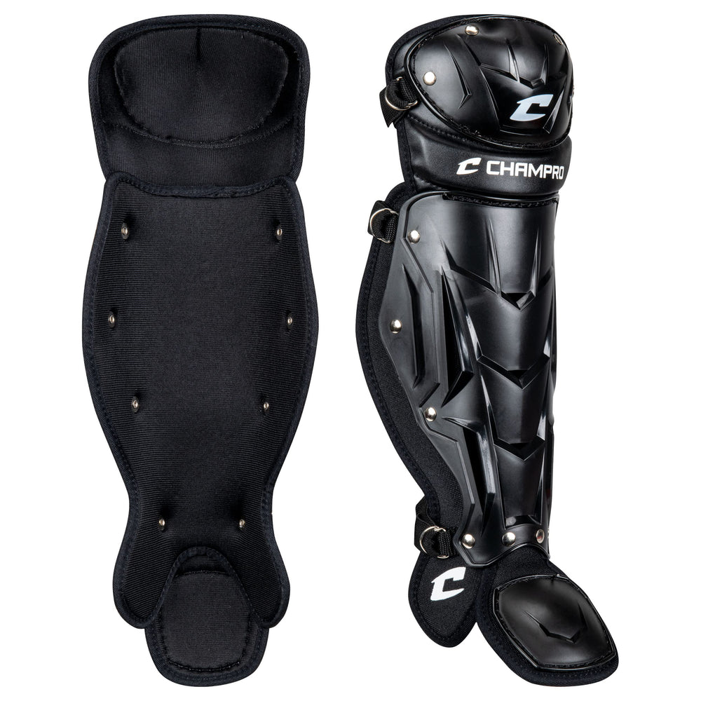 CHAMPRO front view of leg guard showing full coverage and durable shell