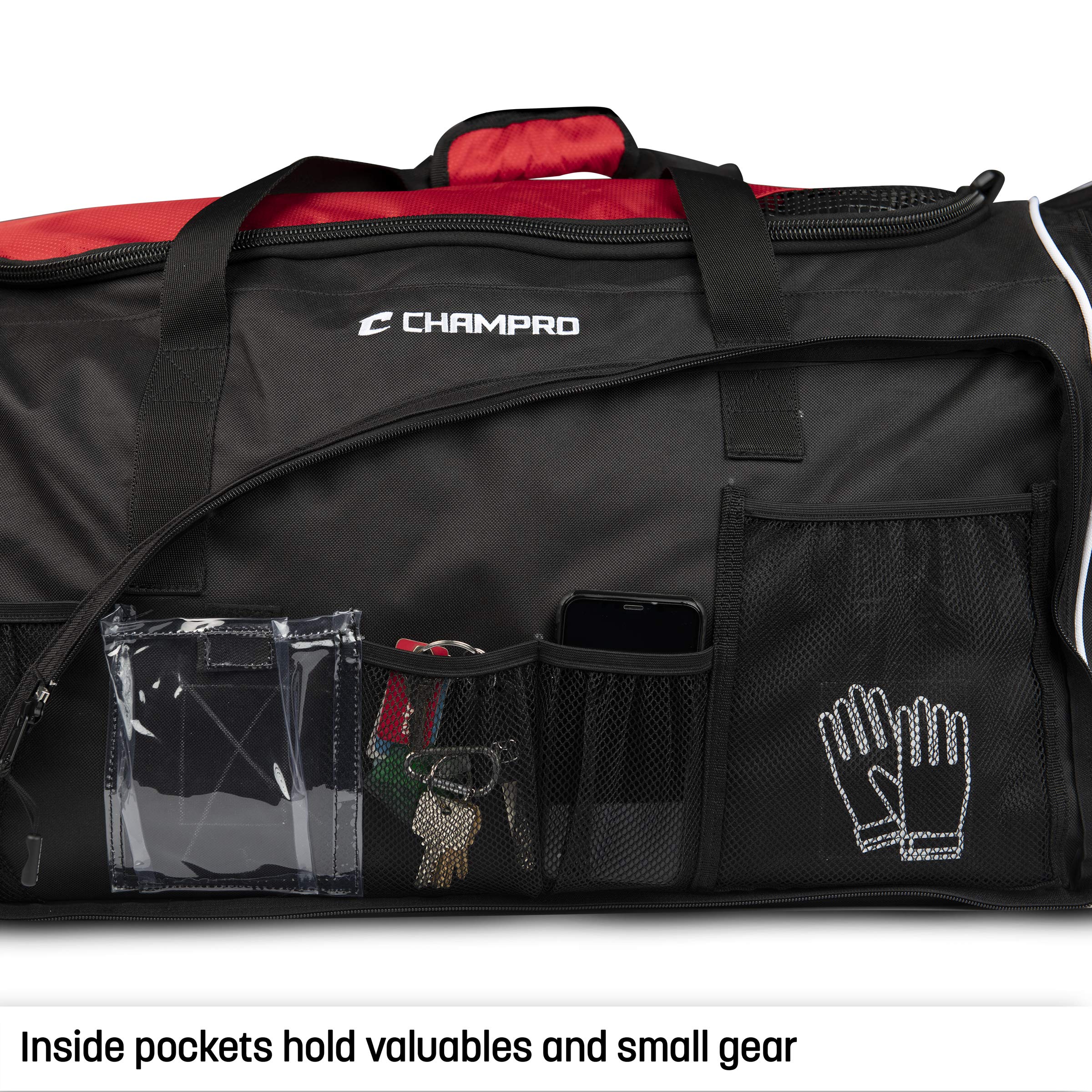 CHAMPRO bag with helmet for scale shows roomy capacity and fit