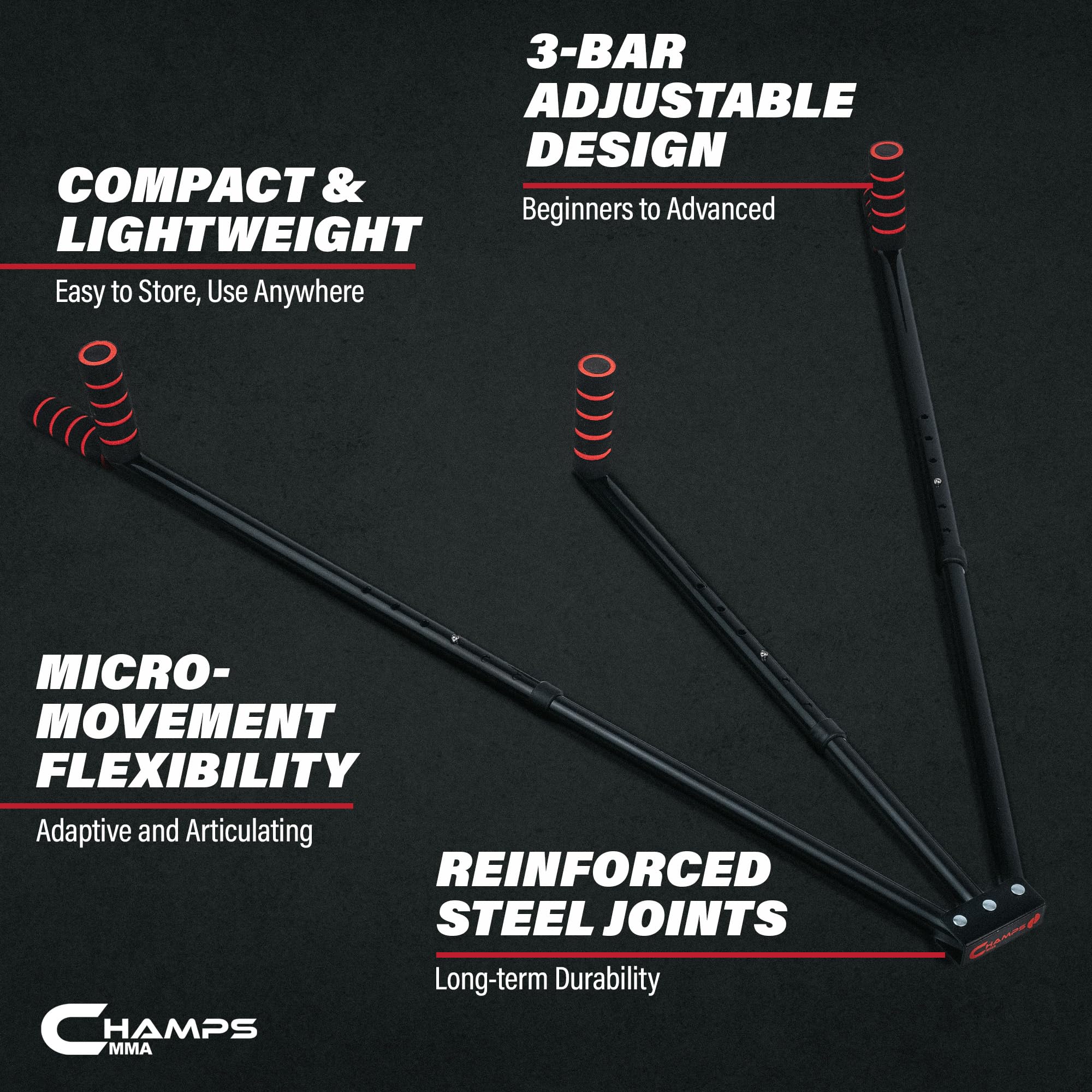 Champs MMA detail of adjustment mechanism offering five settings for gradual flexibility gains