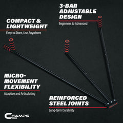 Champs MMA detail of adjustment mechanism offering five settings for gradual flexibility gains