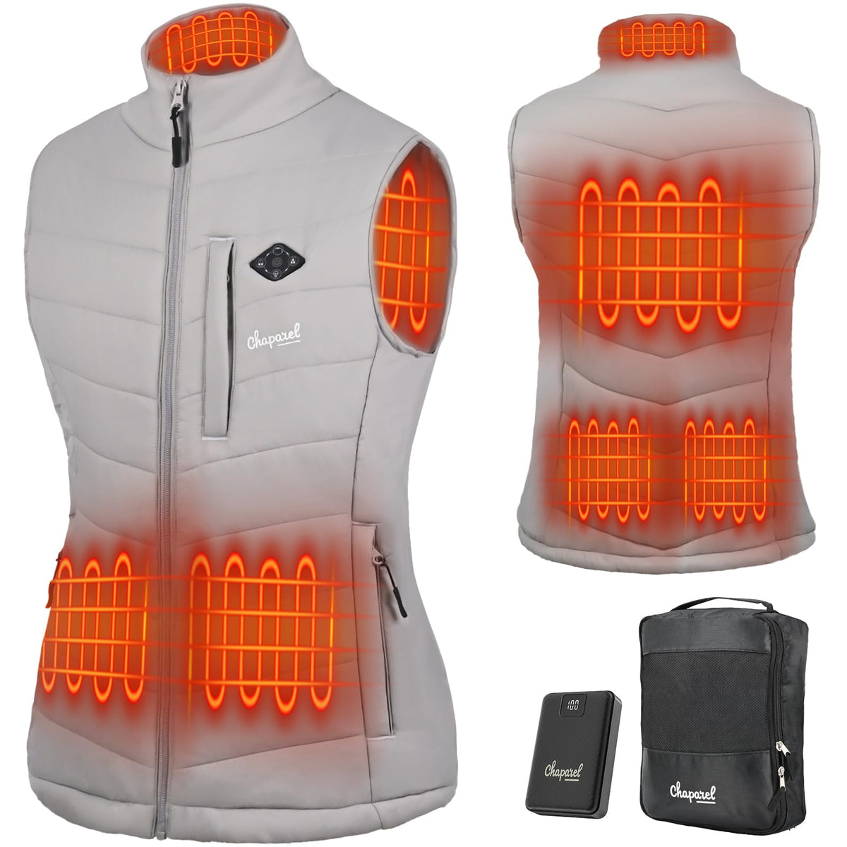 CHAPAREL heated vest front view showing slim fit and lightweight warmth