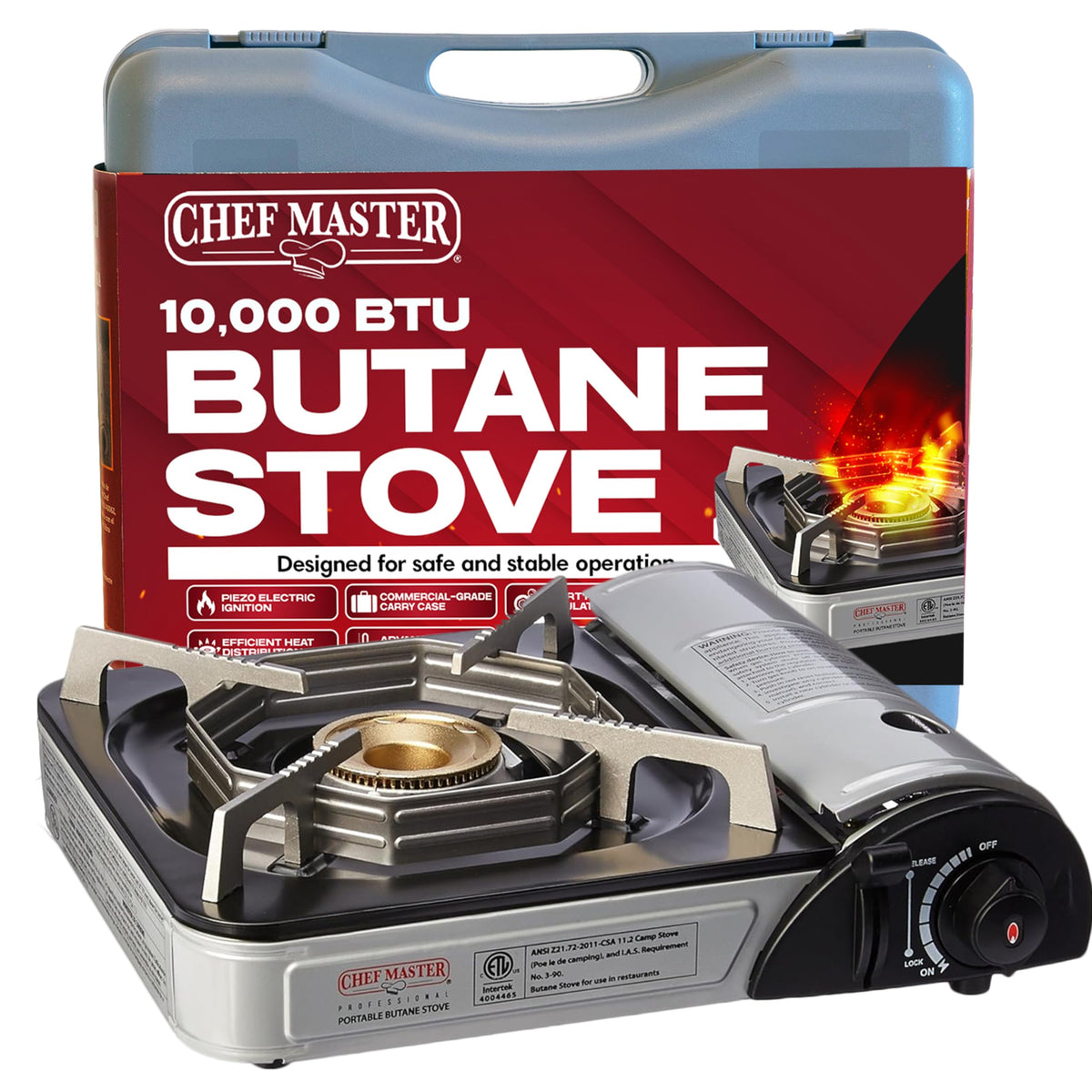 Chef Master front view of countertop burner showing compact portability and power
