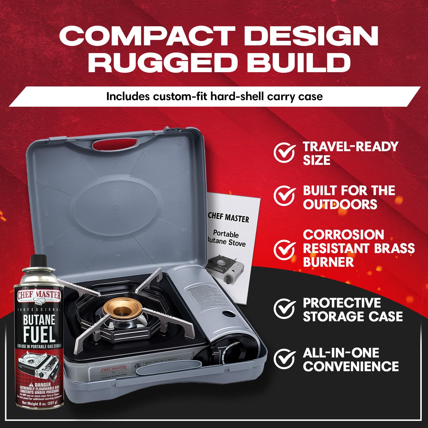 Chef Master hard-shell carrying case open for secure transport benefit