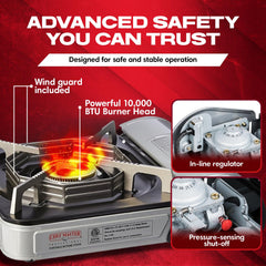 Chef Master Piezo ignition detail showing easy one-touch lighting advantage