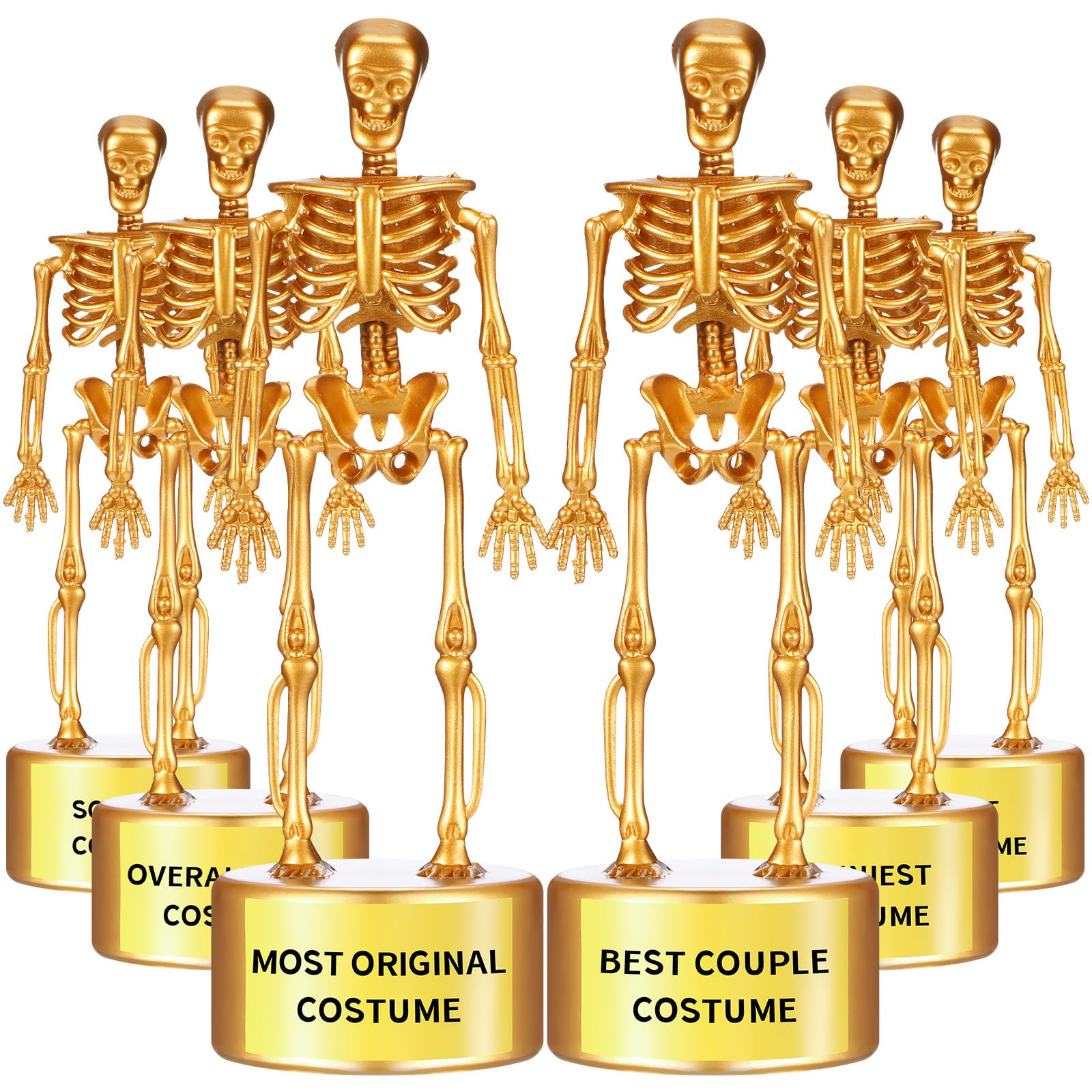 CHENGU front view of twelve gold skull trophies showcasing party-ready design and appeal