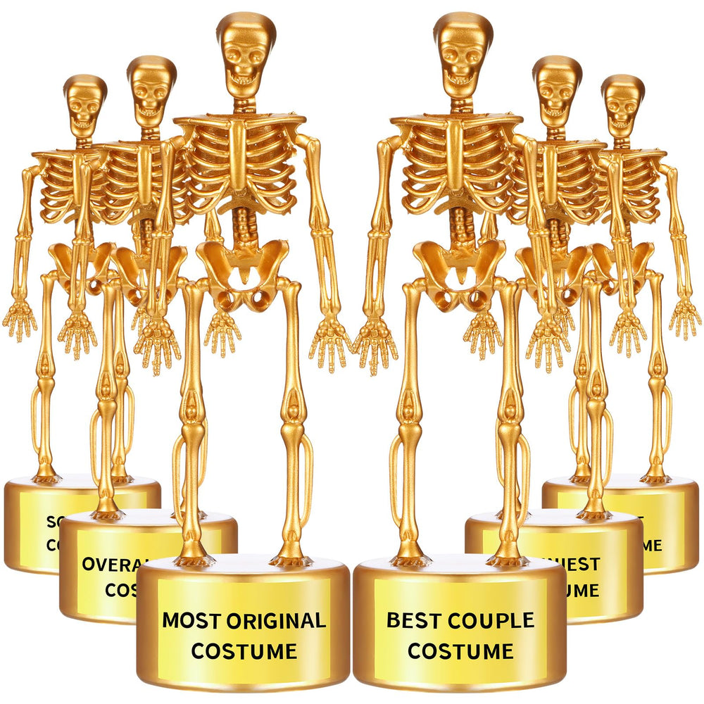 CHENGU front view of twelve gold skull trophies showcasing party-ready design and appeal