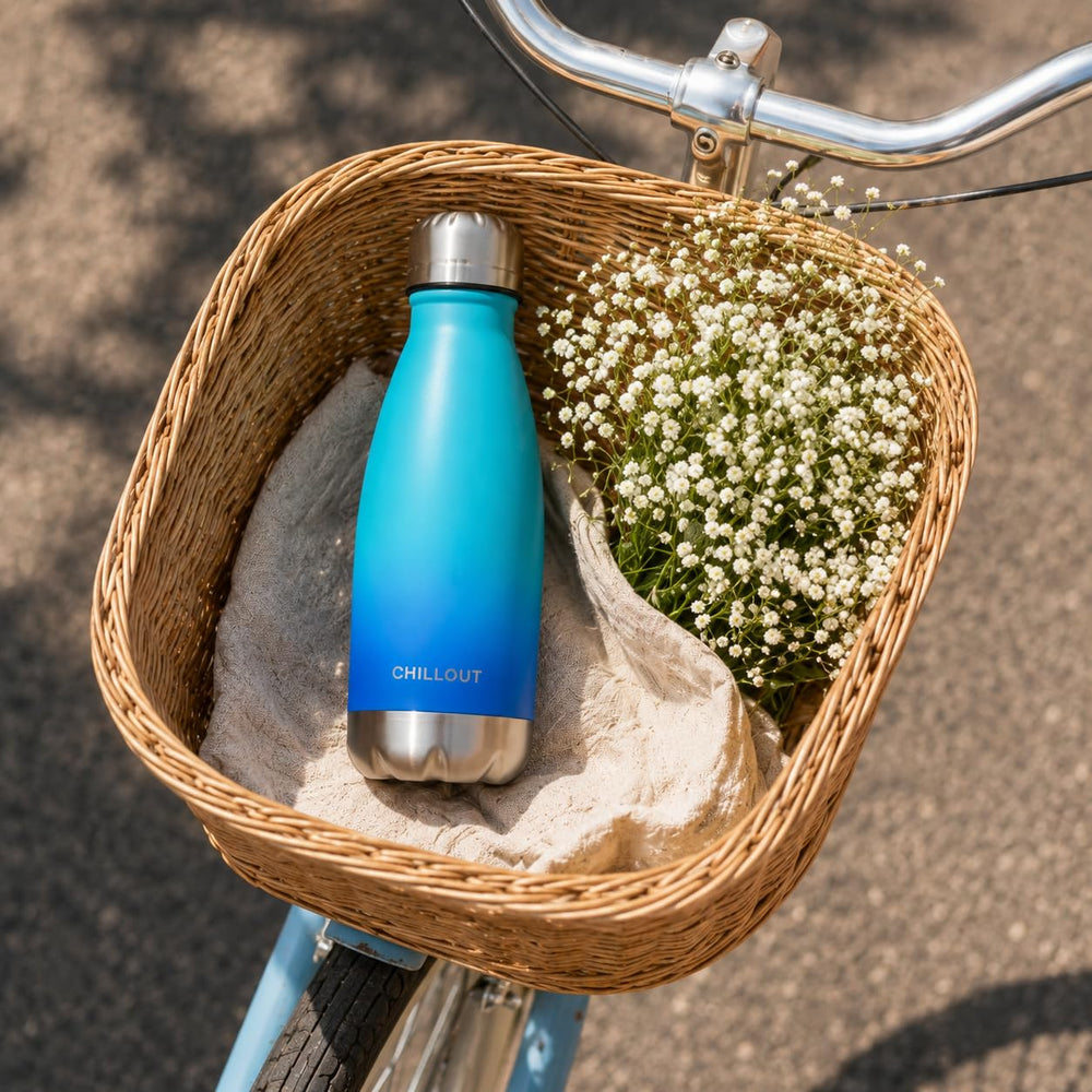 CHILLOUT LIFE bottle in bike cup holder showing secure fit on rides