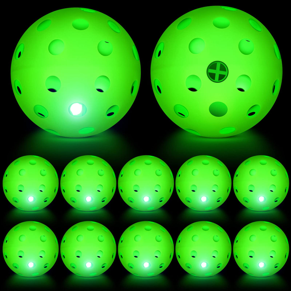 Chitidr front view of 12-pack glowing baseballs, shows visibility benefit