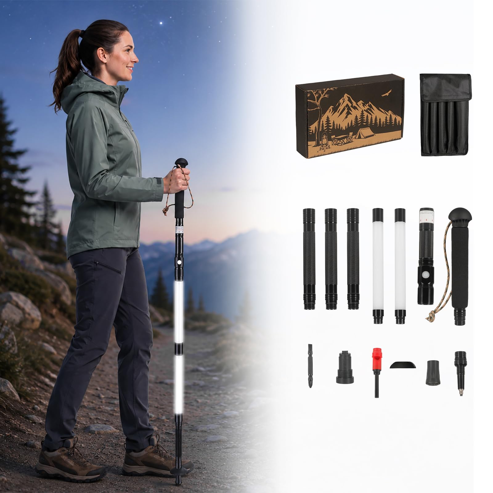 Chiyhshaa trekking pole front view showing full-length support and balance benefit