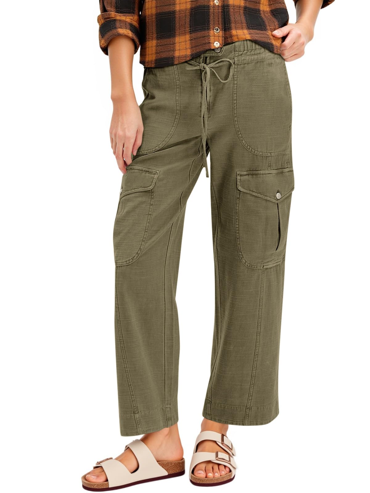 Cicy Bell front view of pants showing straight leg and ankle-length benefit