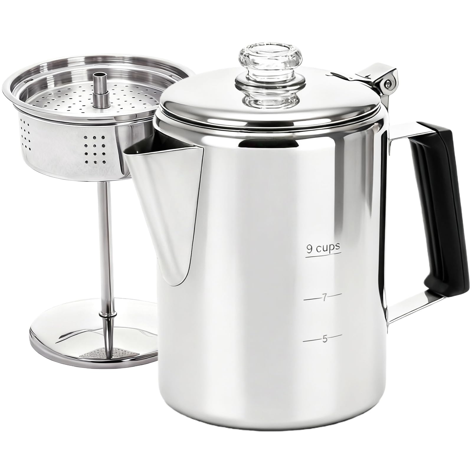 Cididu front view percolator showing sturdy stainless steel for reliable outdoor brewing