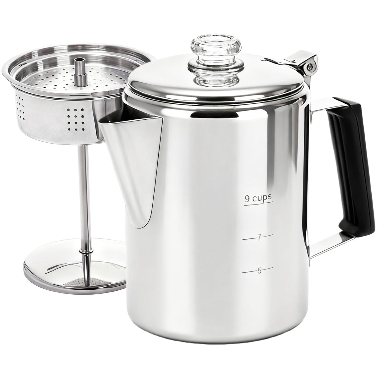 Cididu front view percolator showing sturdy stainless steel for reliable outdoor brewing