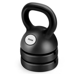 Cisleb adjustable kettlebell front view showing compact black design and clear weight markings for quick selection