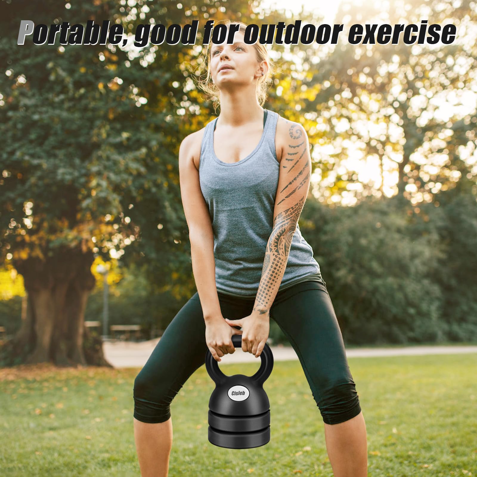 Cisleb kettlebell packed in a gym bag demonstrating portability for travel or outdoor workouts