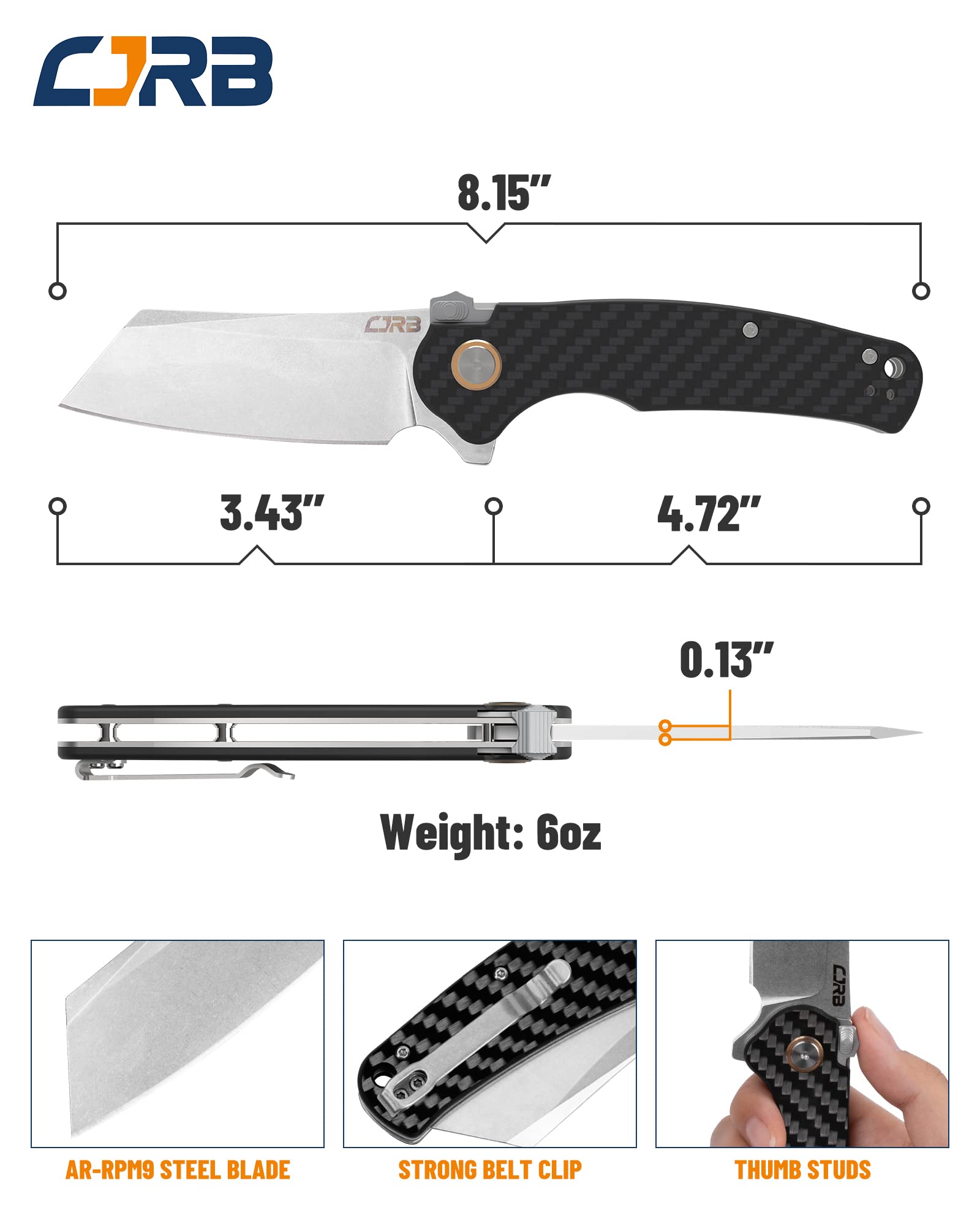 CJRB Crag blade closeup showing AR-RPM9 edge and finish for durable cutting