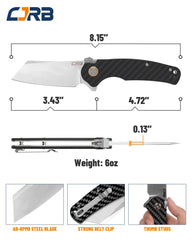 CJRB Crag blade closeup showing AR-RPM9 edge and finish for durable cutting