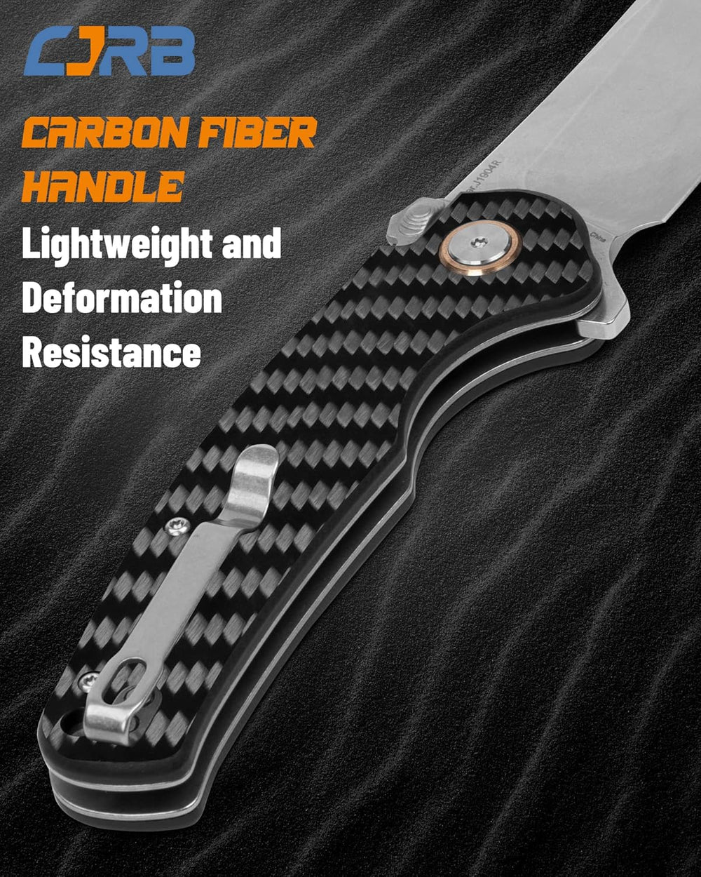 CJRB Crag handle texture close-up with carbon fiber grip for lightweight strength
