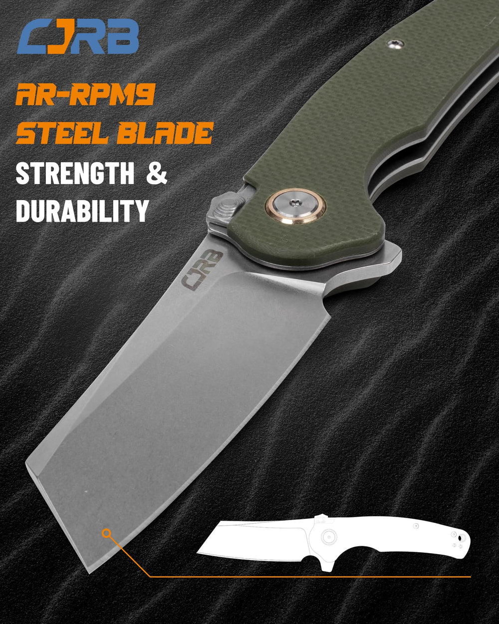 CJRB Crag G10 handle texture close-up offering secure grip benefit