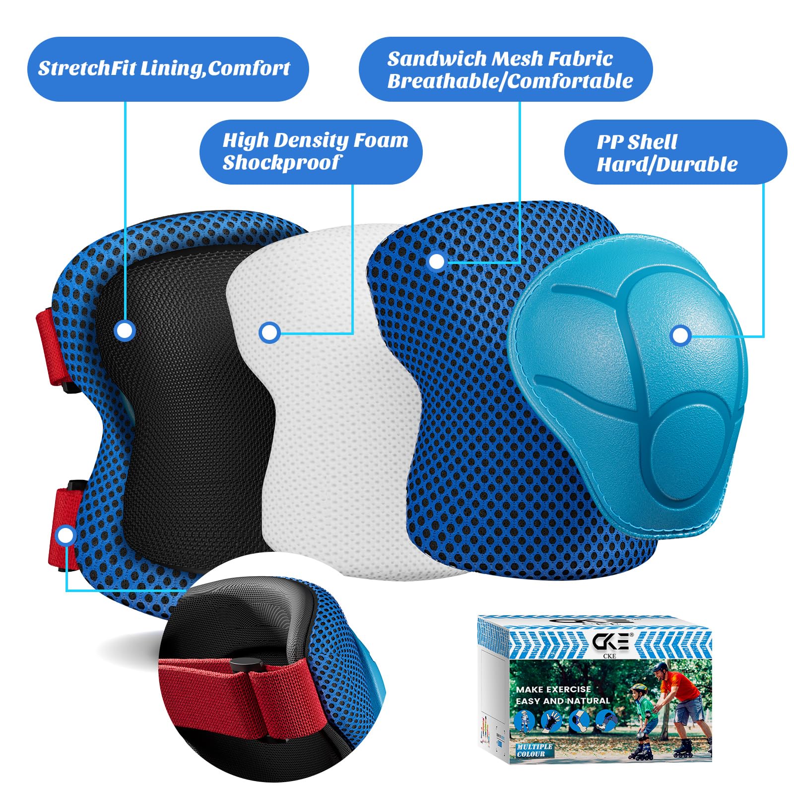 CKE knee pad closeup of PE shell demonstrating strong impact dispersion benefit
